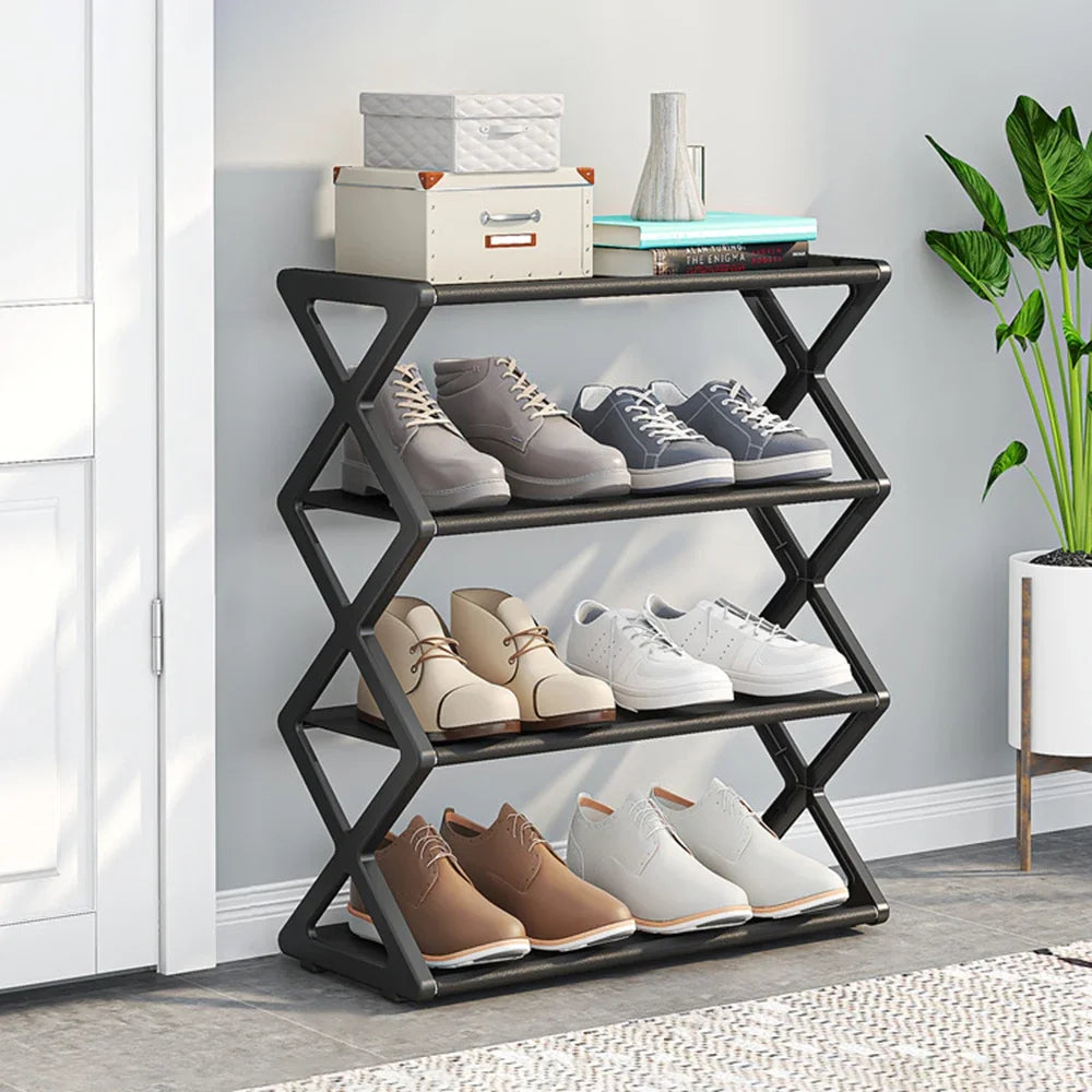 Four Layer Shoe Storage Rack PU Material Solid Color Holds 9 To 12 Pairs