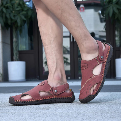 Men's Sandals Bonded Leather Breathable Slip-On Anti-Skid Outdoor Beach