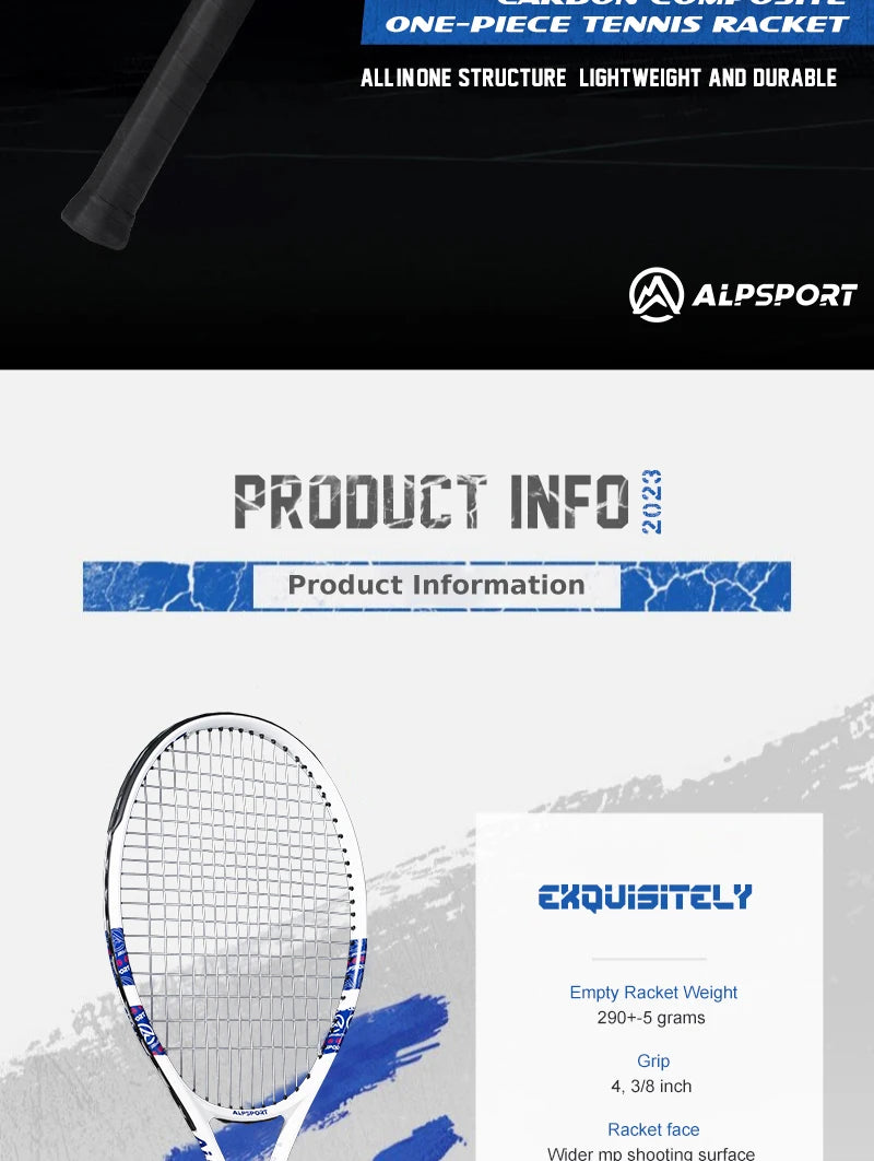 ALPSPORT Carbon Fiber Tennis Racket T800 18K-Professional Grade with Bag&Strap Lightweight Training Racquet for Adults Men&Women