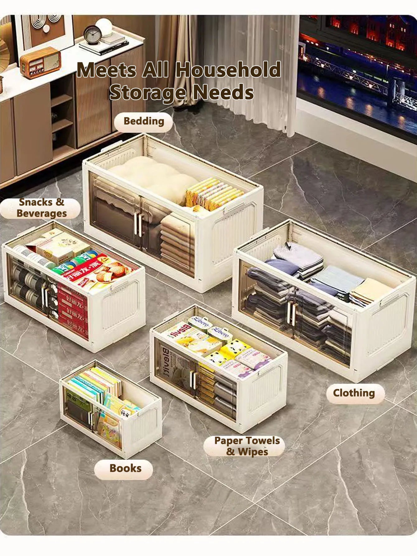 Storage Cabinet Folding Storage Box Home Living Room Toy Cabinet Storage Rack Snack Cabinet Installation-Free Kitchen Storage Cabinet Folding Storage Cabinet Organizer