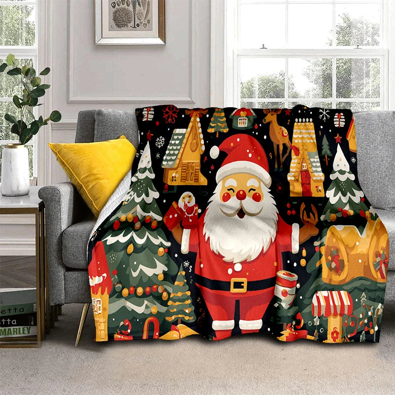 Cartoon Santa Claus Merry Christmas Snowman New Year Gift Soft Flannel Blanket for Beds Bedroom Sofa,Throw Blanket for Cover