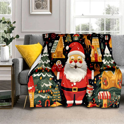 Cartoon Santa Snowman Throw Blanket Flannel Polyester Cotton