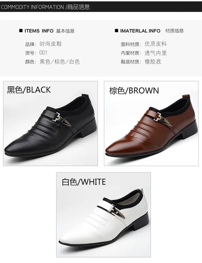 Men Slip On Black Leather Dress Shoes Pointed Toe Rubber Sole Plus Size