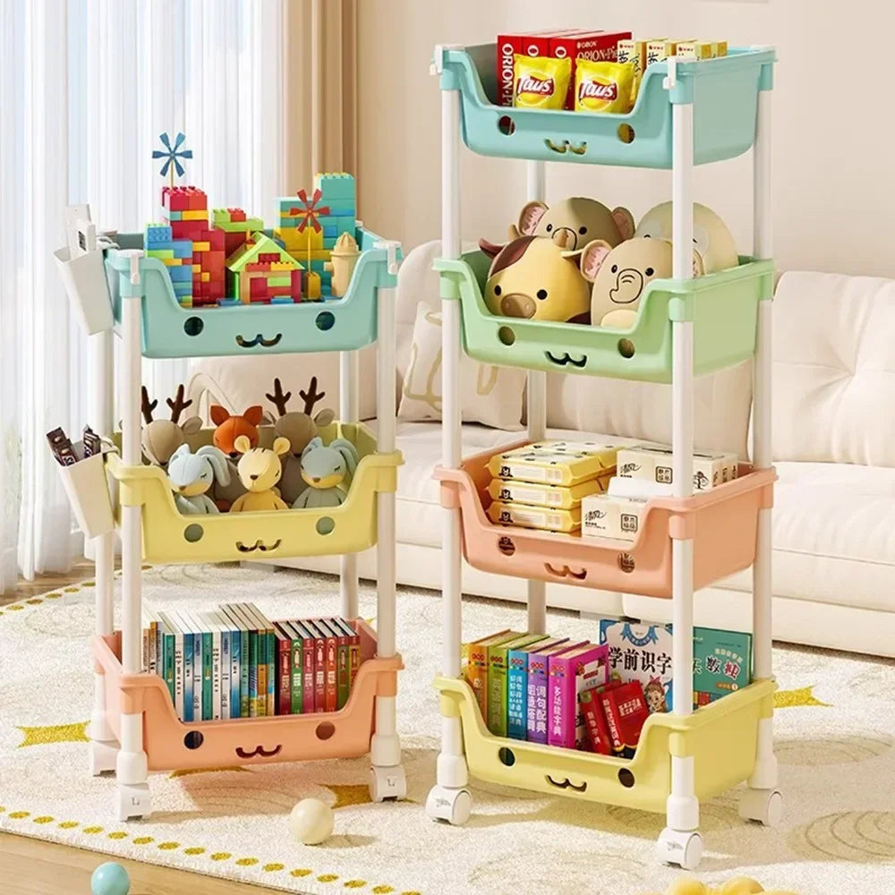 Toy Storage Trolley Children's Toy Storage Racks and Shelving Rotating Bookshelf Household Mobile Trolleyarrange