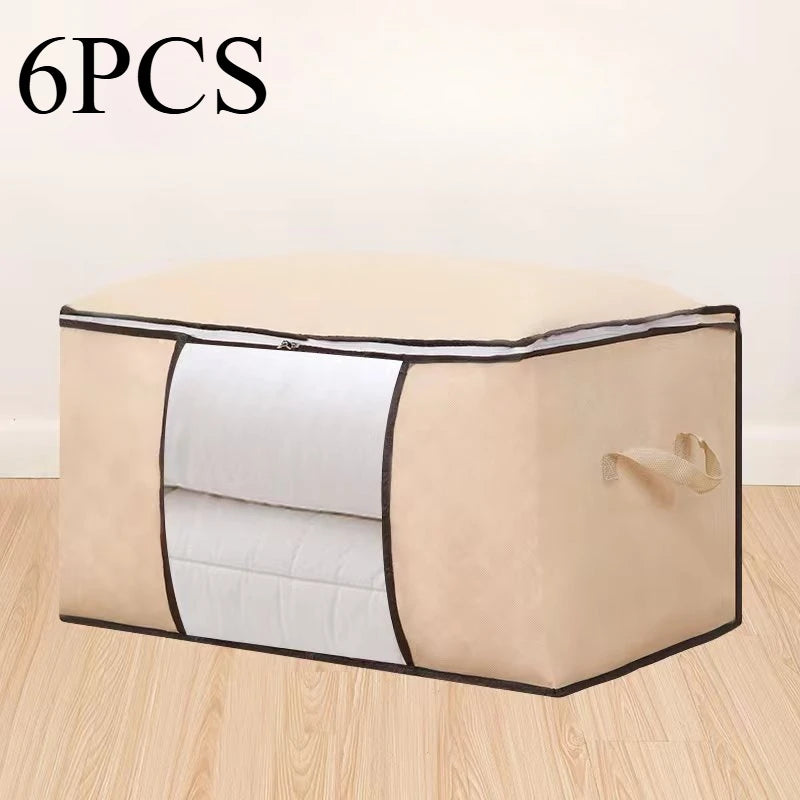 6pcs 23.78 gallon oversized storage bag with zipper and lid - Foldable and durable clothing organizing bag suitable for bedding