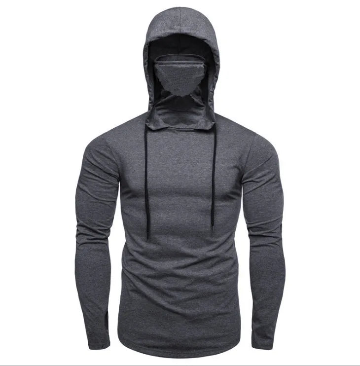 2026 Men's Spring Autumn Gym Thin Hoodie with Mask Casual Splice Large Mask Hooded Sweatshirt for Cycling motorcycle And Fitness