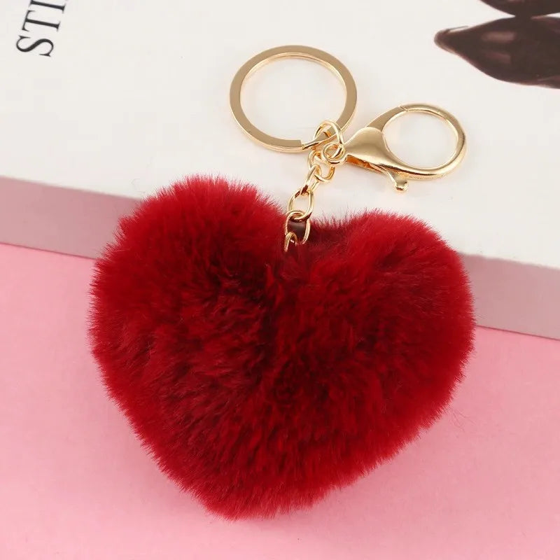 Heart-Shaped Rainbow Plush Keychain – Cute Bag & Car Pendant