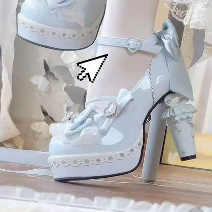 Women Leather High Heels Size 42 Red Rhinestone Alien Heel Japanese Cosplay