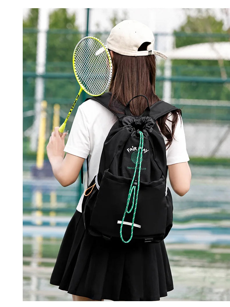 Portable Tennis Racket Bag Outdoor Sports Lightweight Drawstring Backpack for Men and Women, Hiking Bag.