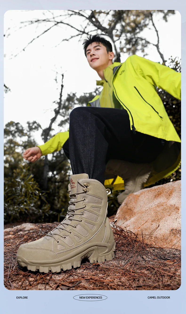 High-Top Leather Men's Boots Breathable Desert Combat Boots Outdoor Non-slip Hiking Boots Men Motorcycle Boots Work Ankle Boots