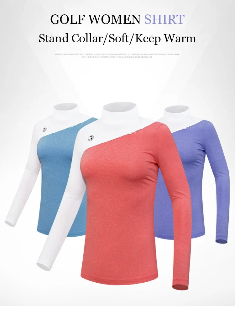 PGM Golf Clothing Ladies Long Sleeve Bottoming Shirts for Women Warm Slim Fit Golf Shirts Female Patchwork Stretch Sports Tops