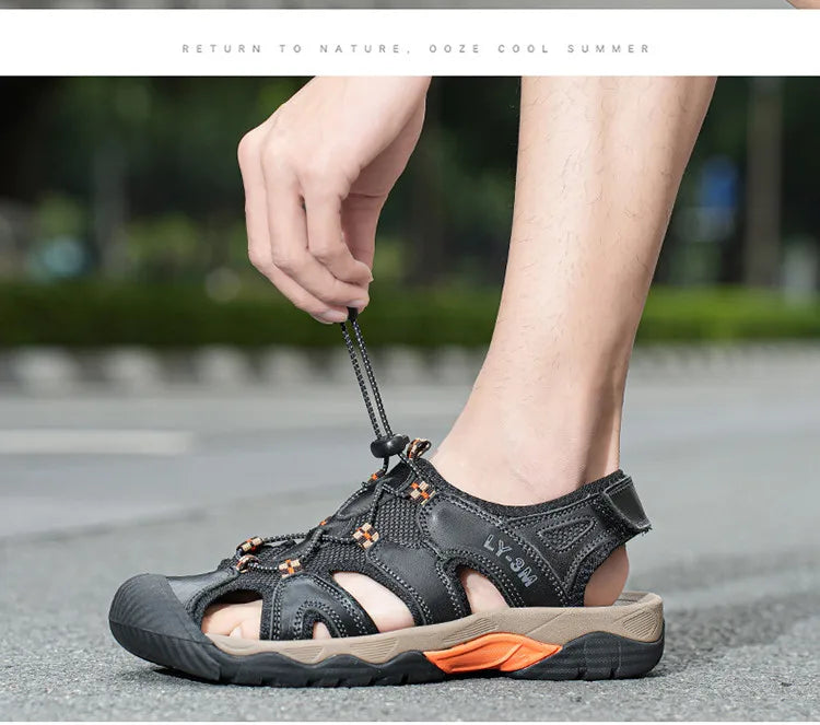 Blue Retro Leather Sandals Men Plus Size 48 Platform Sandals for Man High-quality Summer Men Shoes Comfortable Beach Sandals Man