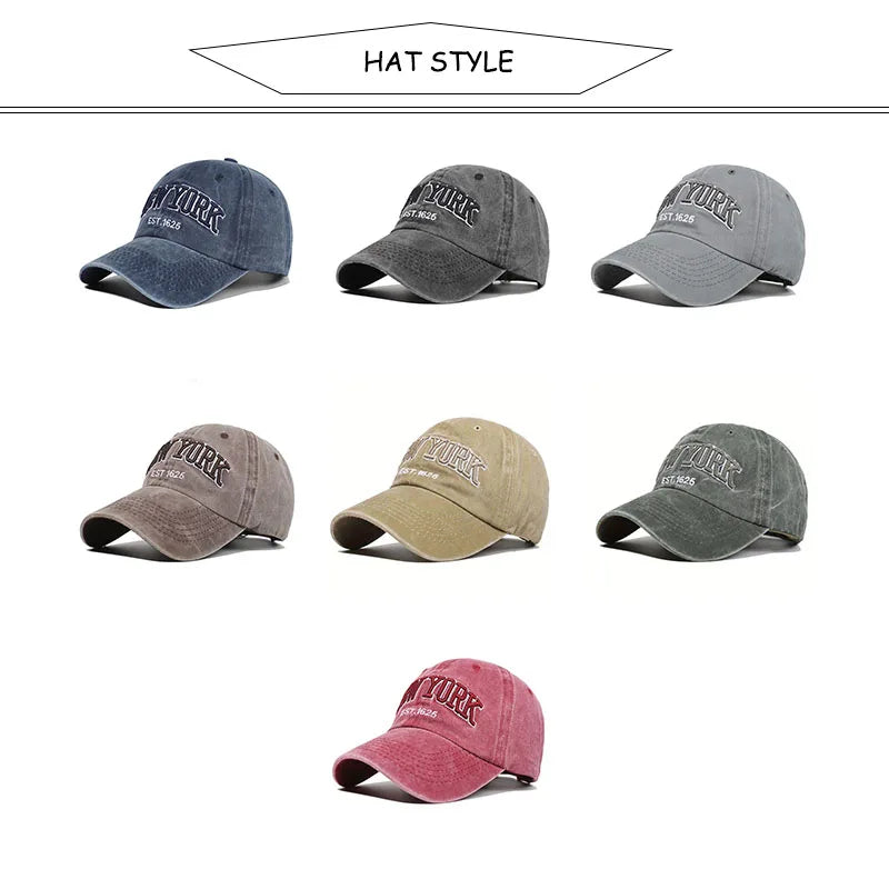 Fashion NEW YORK Embroidery Baseball Caps Outdoor Casual Adult Sun Hats Hip Hop Hat Sports Golf Caps Water Wash Snapback Hats