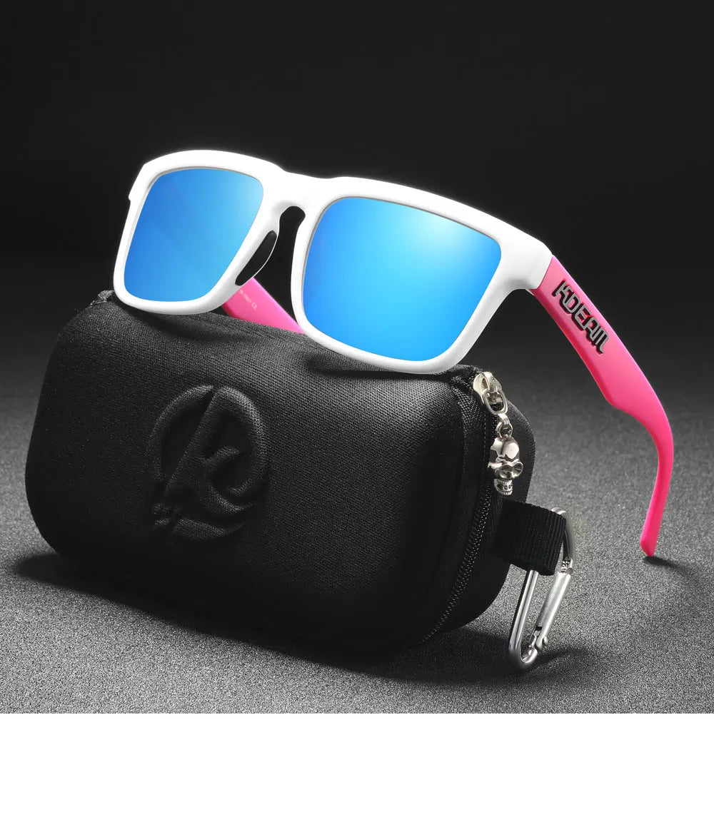 KDEAM Men's Polarized Sunglasses Square Casual Outdoors Sun Glasses Women Unisex Sunglass For Couple With Zipper Case