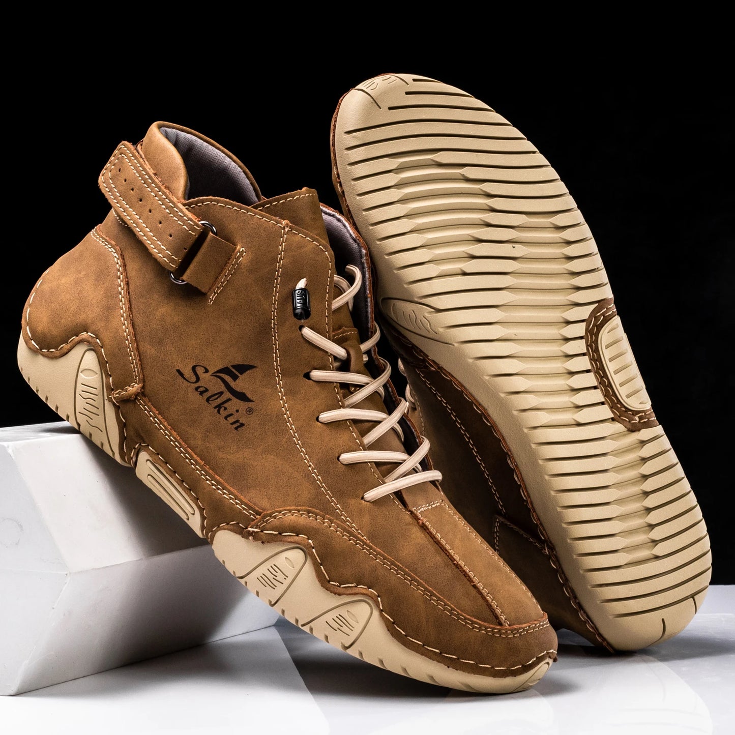 Handmade Outdoor Men Boots Men Casual Leather Shoes Autumn Retro Breathable Casual Men's Sneakers White Lace Up Ankle Boots