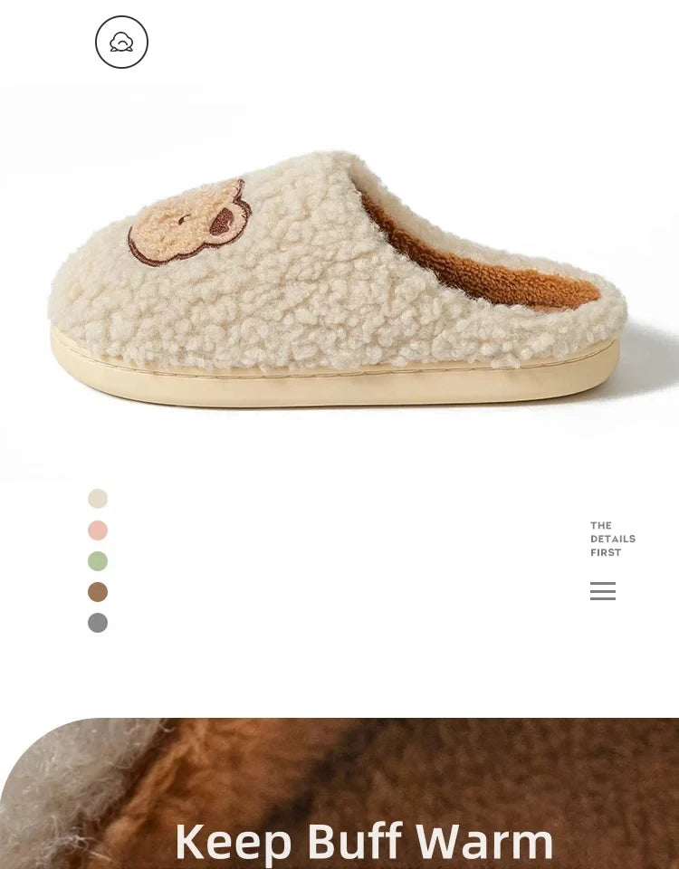 TZLDN Fashion Men's Slippers Winter Warm Cartoon Bear Lovely Indoor Soft Sole Non-slip Dormitory Causal Home Plush Shoes Couple