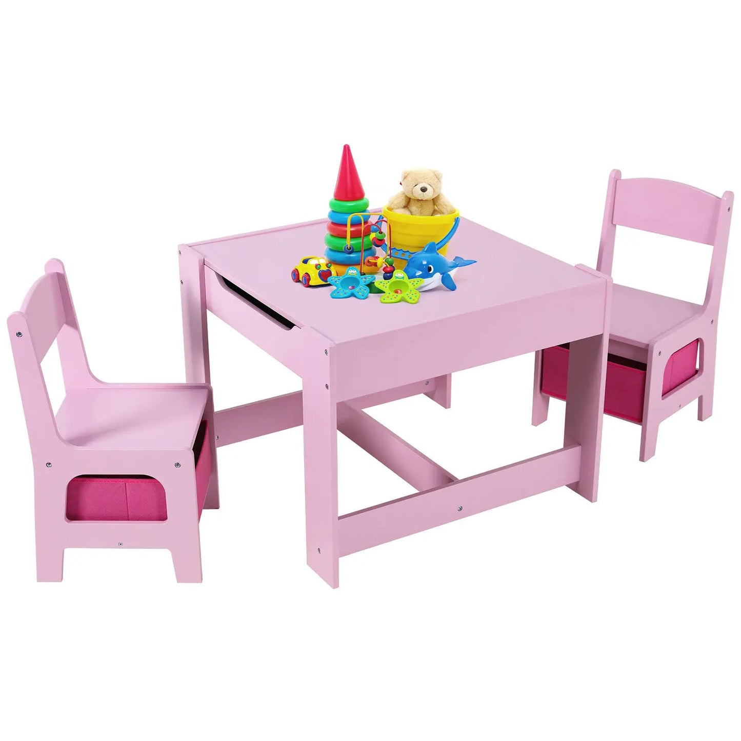 Kids Table and 2 Chairs Set W/ Storage Drawer Wooden Activity Table For Toddlers Detachable for Children Drawing Reading