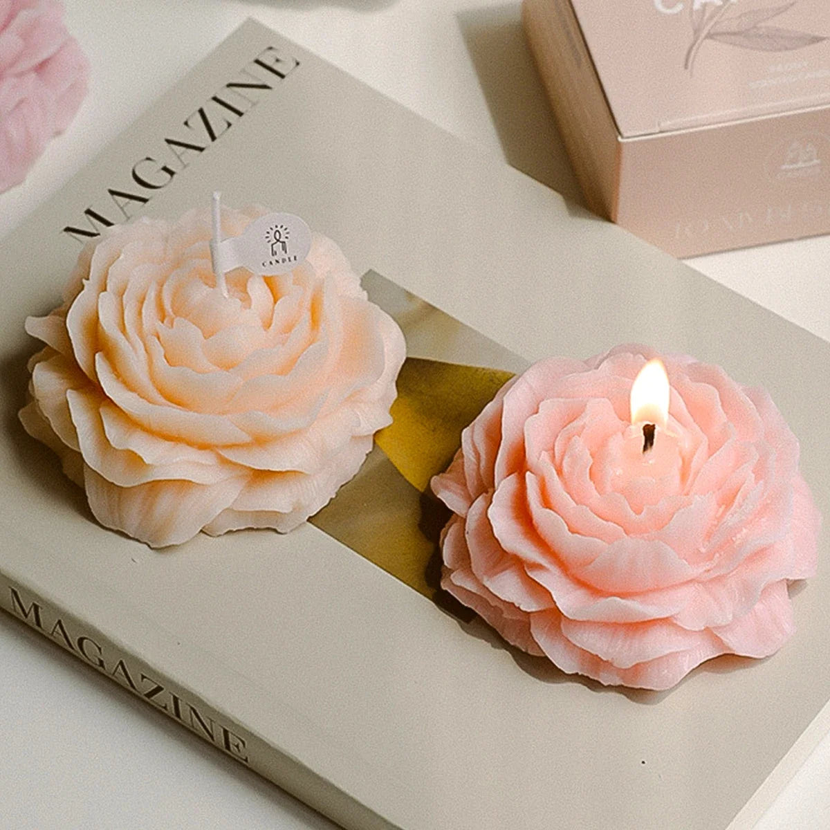 3D Peony Aromatherapy Candle - Creative Flower Shape, Wedding Decor Gifts Box & Valentine's Day Scented Souvenir Ornament