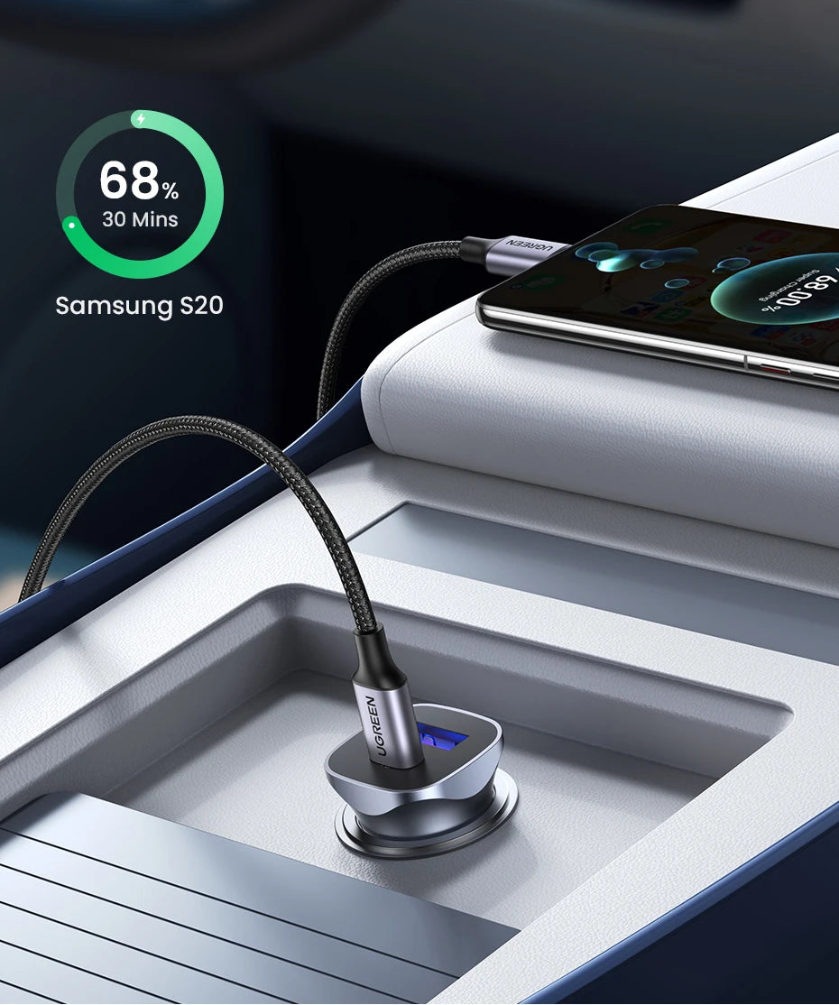 UGREEN Car Charger Type C Fast USB Charger for iPhone 17 16 15 Xiaomi Car Charging Quick 4.0 3.0 Charge Mobile Phone PD Charger