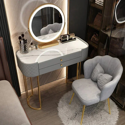 Makeup Dressing Table Mirror With Led Lighting And Storage White