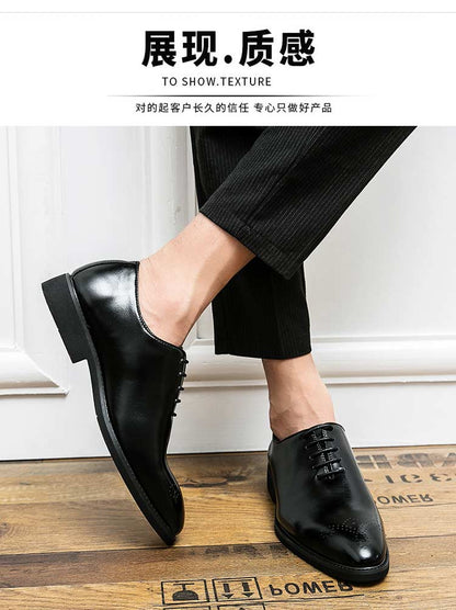 Men's Black Brogue Shoes Lace-Up Round Toe Formal Office Spring Autumn