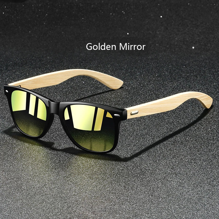 Fashion Bamboo Wood Vintage Square Sunglasses Wooden Men Women Luxury Brand Designer Sun Glasses Driving Fishing UV400 Eyewear