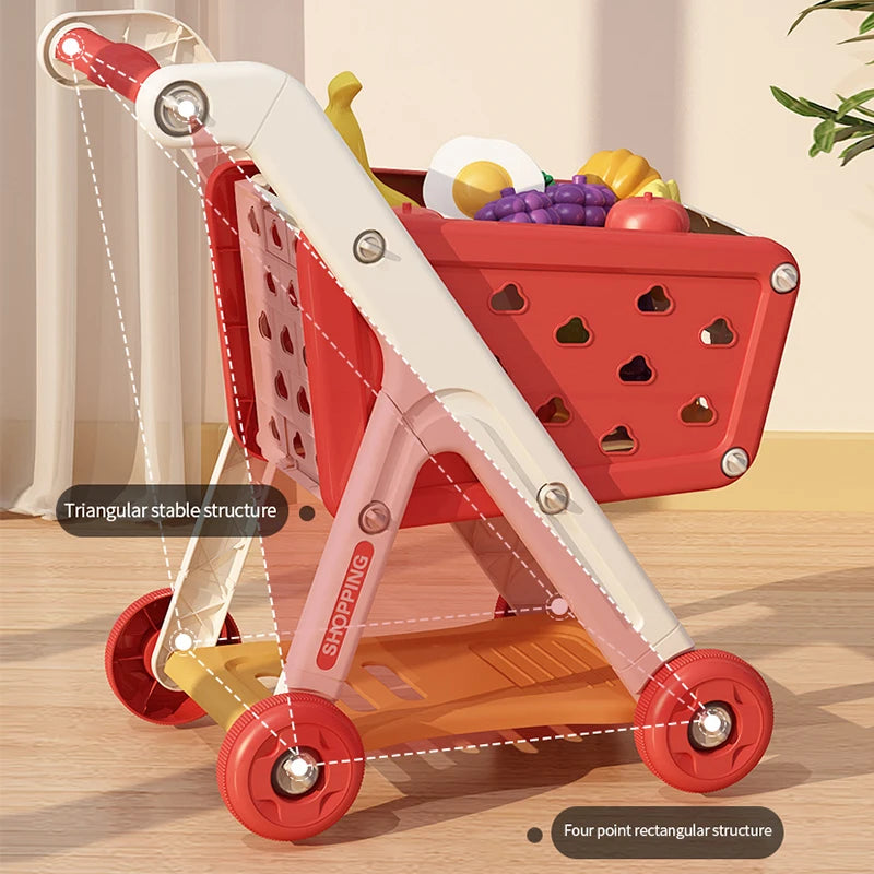 Shopping cart toy baby small trolley children play house fruit cut music kitchen supermarket men and girls Early Education toys