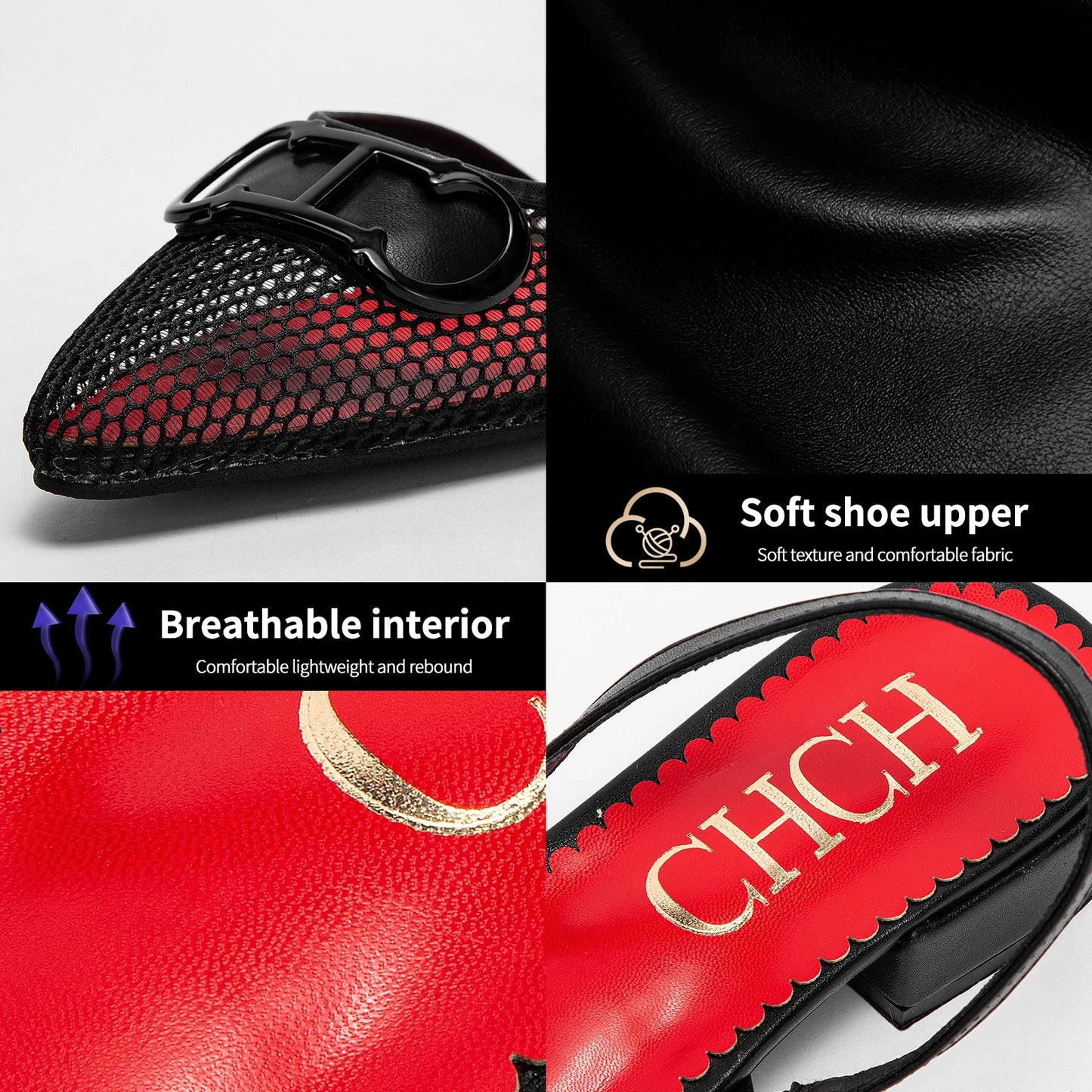 CHCH Women's Flat Shoes 2024 New Mesh Hollow Sandals Black Women's Shoes