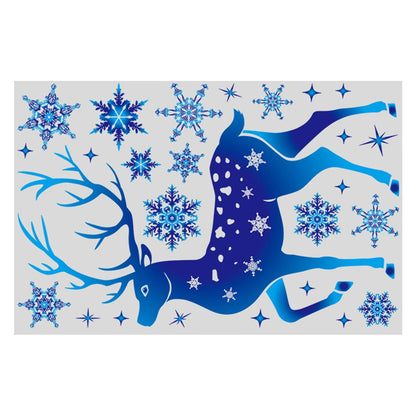 Holiday Window Clings – Blue Snowflake & Elk Christmas Static Stickers for Festive Wall & Glass Decor