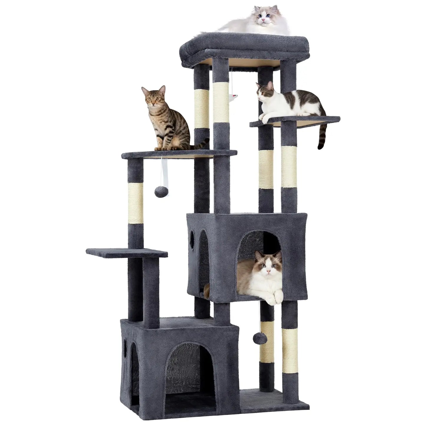 61" Heavy-Duty Multi-Level Cat Tree For Large Cats Oversized Perch & Dual Condos Natural Sisal Posts For Maine Coon