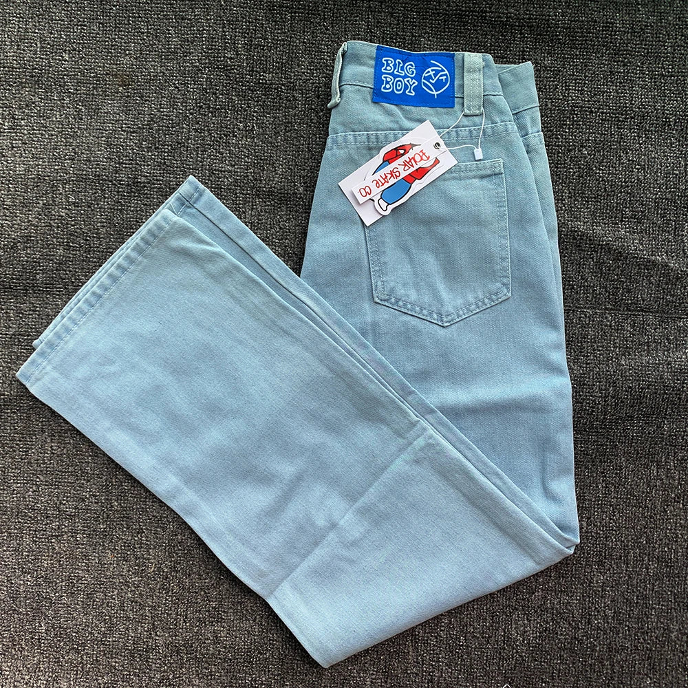 Y2K Embroidered Baggy Jeans For Women High Waist Denim Blue