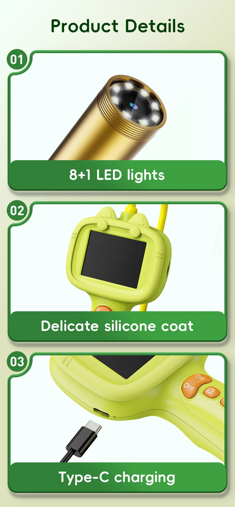 Kids Borescope Snake Camera with Light Outdoor STEM Educational Toy Endoscope Science Gift for Boys Girls Camping Explore Nature