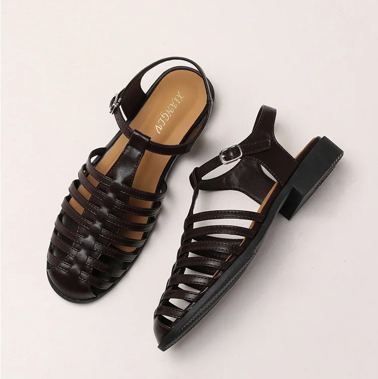 ZAROY Summer Cross Strap Flat Sandals Women Round Toe Ankle Buckle Hollow Casual Roman Sandalia Zapatos De Mujer сандали