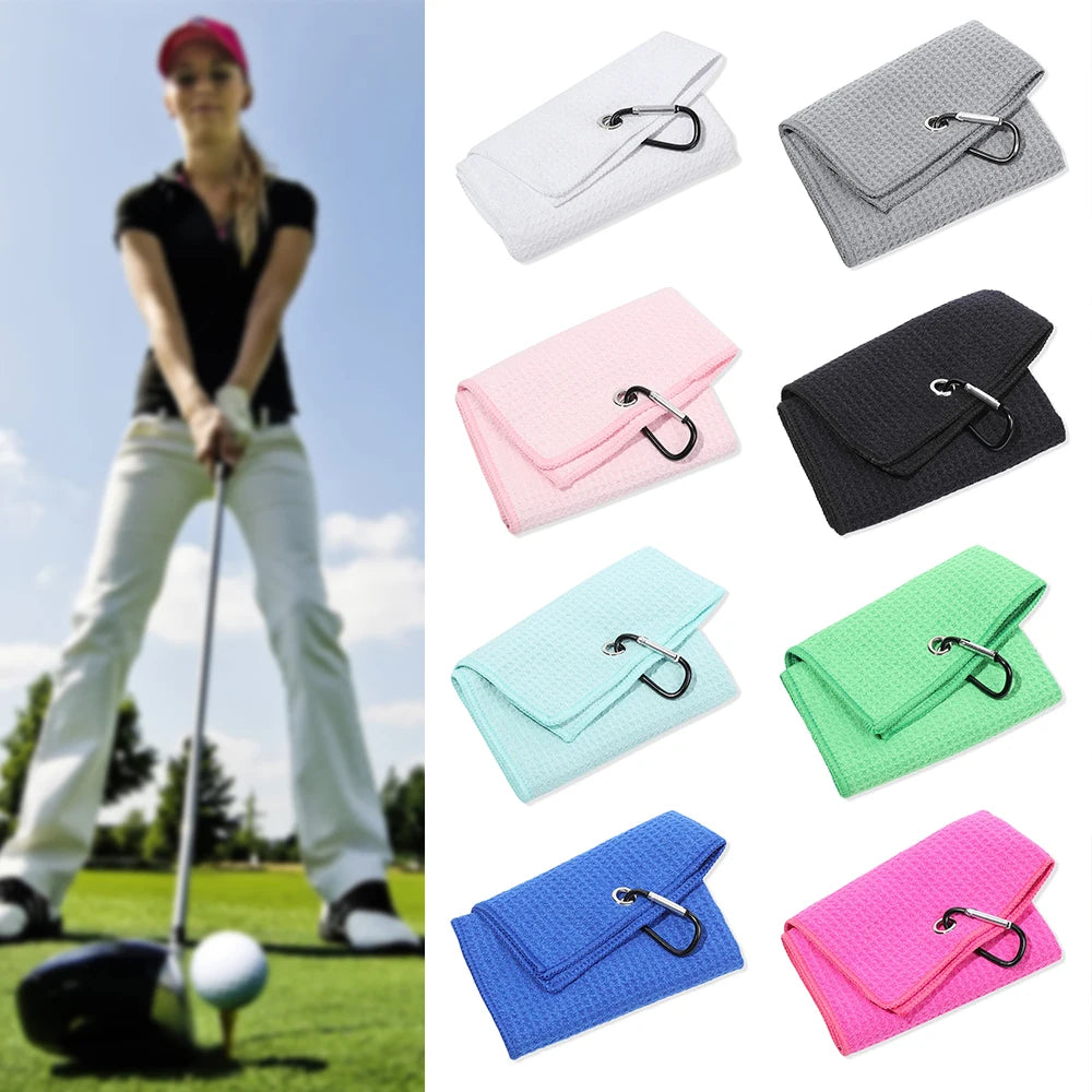 Cotton High Water Absorption Microfiber Cleaning Towels Golf Towel With Carabiner Hook Cleans Clubs
