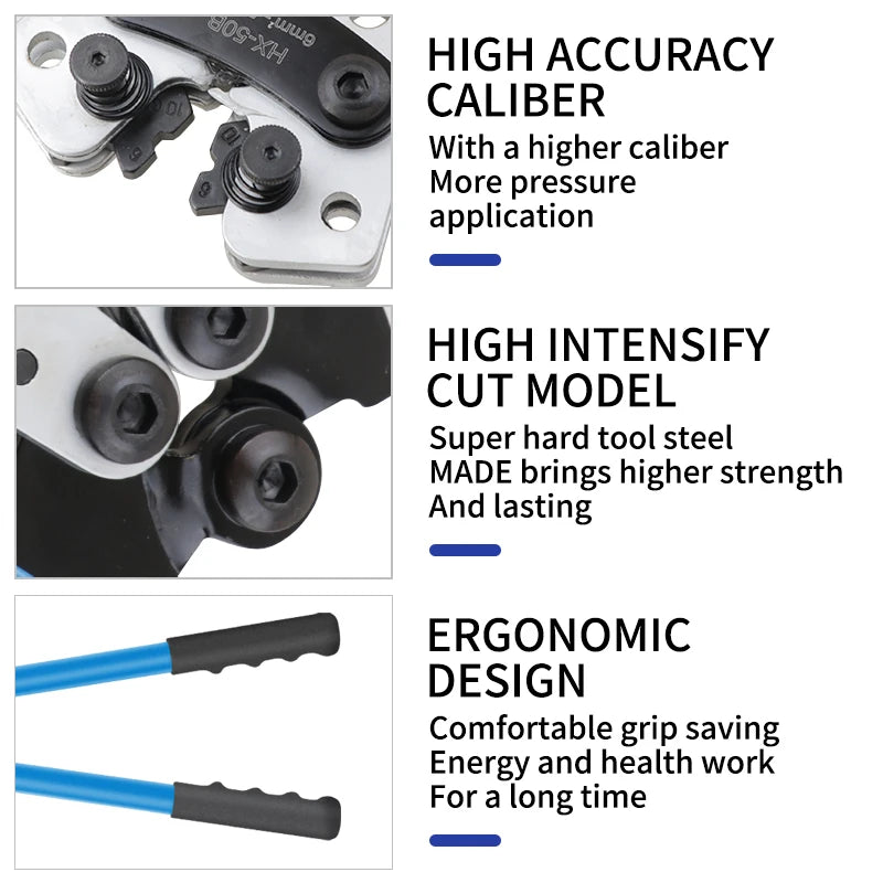 Portable cable manual crimping tool HX-50B crimping pliers 6-50mm ²/ AWG 10-0 ferrule terminal crimper hexagonal wiring pliers