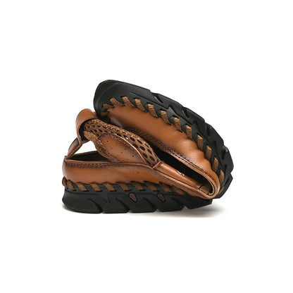 Men's Breathable Leather and Mesh Sandals with Elastic Band