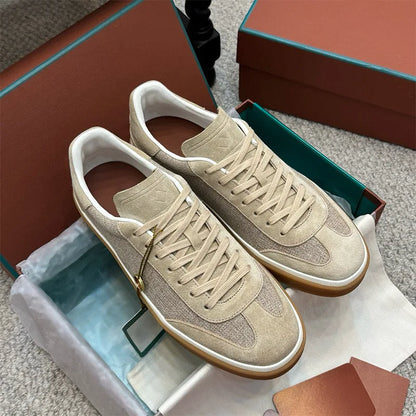 Men's Genuine Leather Lace Up Round Toe Trainer Shoes White