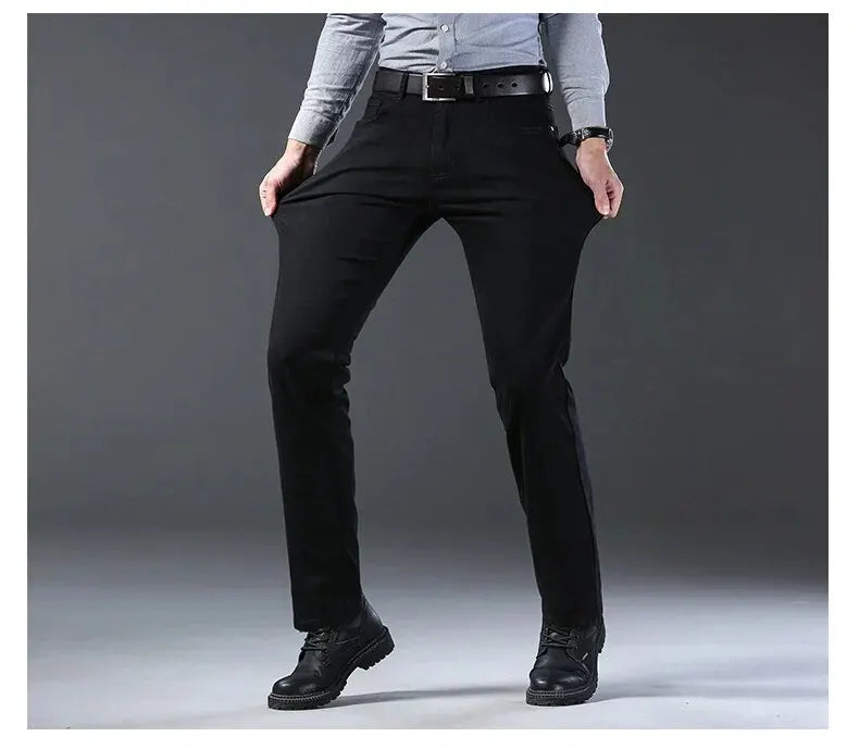 Mens Jeans Slim Fit Straight Leg Denim Trousers Blue Or Black