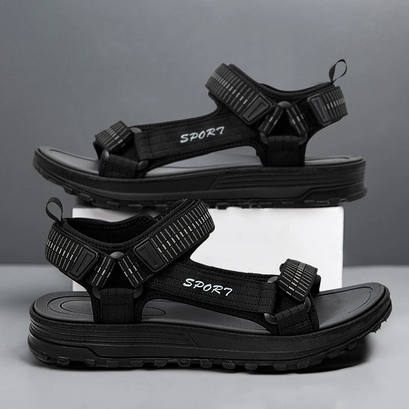Men's Open Toe Sandals Breathable Casual Beach Shoes Black EVA Insole