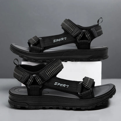 Men's Open Toe Sandals Breathable Casual Beach Shoes Black EVA Insole