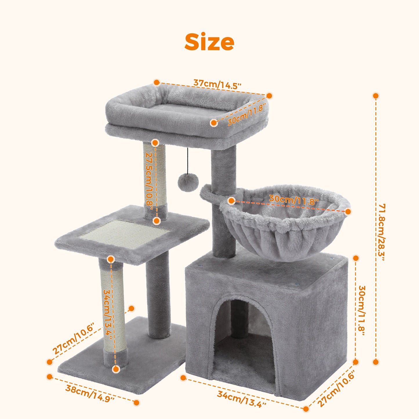 Indoor Cat Tree & Tower with Scratching Posts and Hammock – 2 Styles
