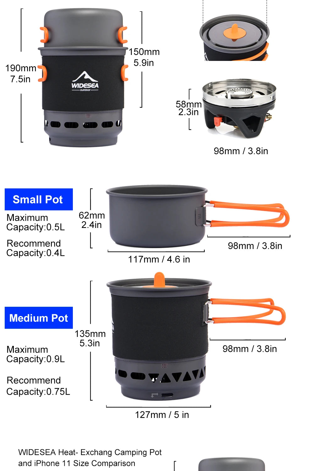 Widesea Camping Cooking System with Heat Exchanger Outdoor Gas Burner Stove Tourist Pot Set Cup Tableware Cookware Tourism Hike