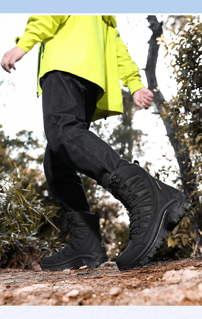 High-Top Leather Men's Boots Breathable Desert Combat Boots Outdoor Non-slip Hiking Boots Men Motorcycle Boots Work Ankle Boots