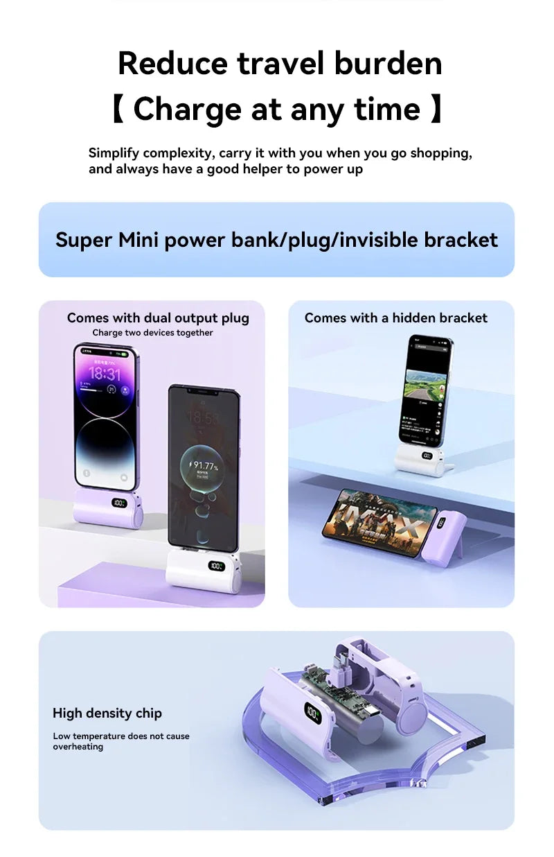 Mini Capsule 50000mAh High Capacity Power Bank Portable Wireless Fast Charging External Battery For iPhone Huawei Samsung