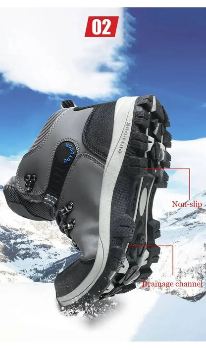 Men's Winter Boots Fur Lined Waterproof Leather High Top Ankle Boots Plus Size