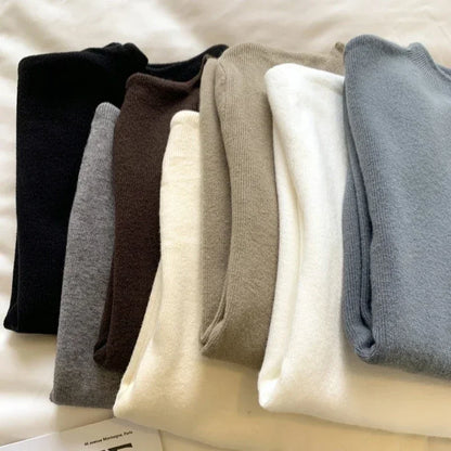 Women Mock Neck Knitted Sweater Pullover Slim Fit Knitwear