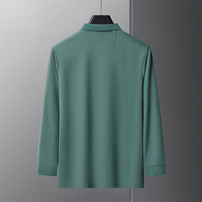 Men's Long Sleeve Polo Shirt Polyester Knit With Horse Embroidery