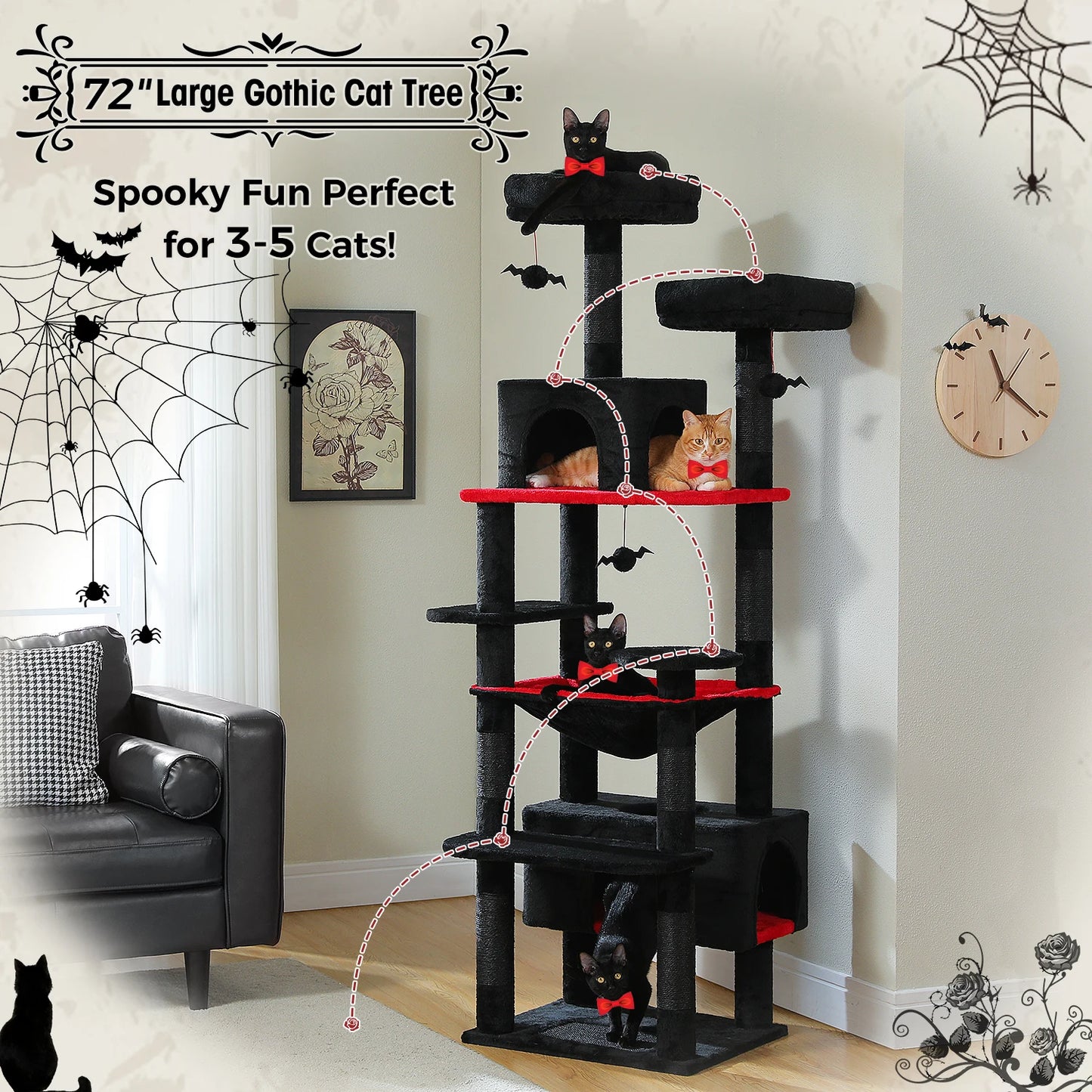 Spacious Cat Tree Tower with Hammocks and Scratching Posts