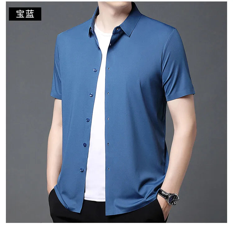 Men's Ultra Stretch Short Sleeve Shirt Business Casual  Breathable Stretchable Abrasion-Resistant Solid Color Short Sleeve Shirt