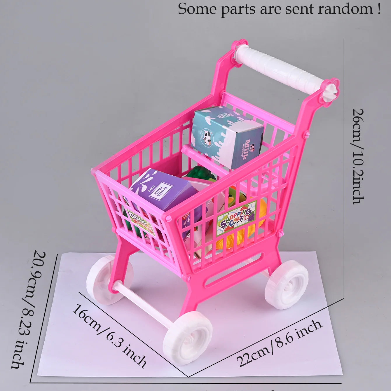 Shopping Cart Toys, Trolley for Groceries Supermarket Playset Fruit Vegetables Play Food Role Kitchen Store Toys for 3+ Kids
